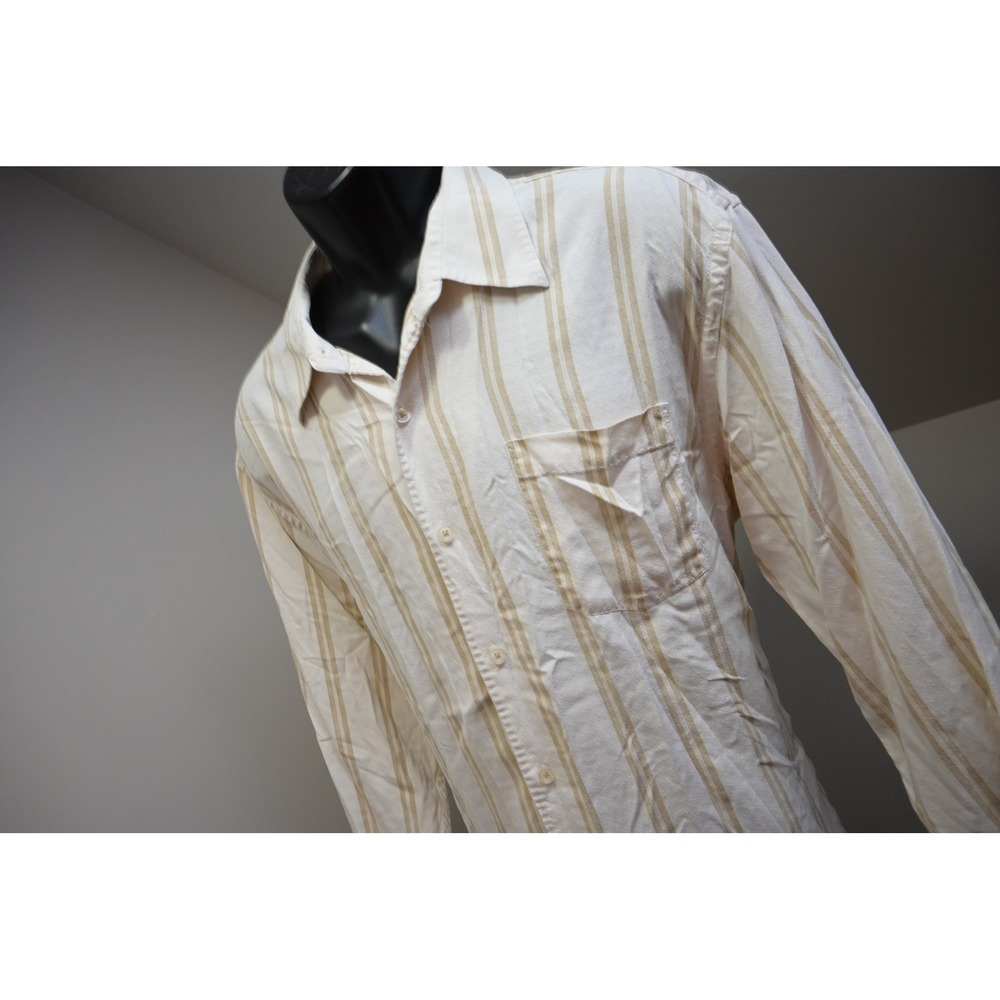 Tommy Bahama 100% Silk Hawaiian Shirt Mens XL Cream Tan Striped Blend Excellent